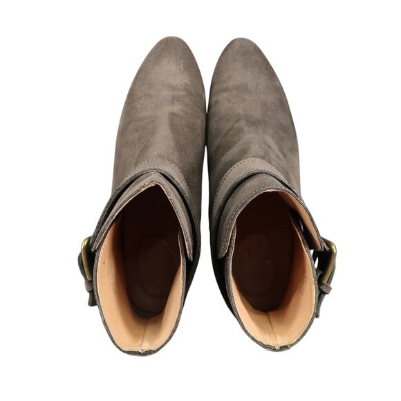 J Crew Shoes Women 7 Bootie Fashion Leather Classic Buckle Strap Block Heel Grey - Picture 8 of 16